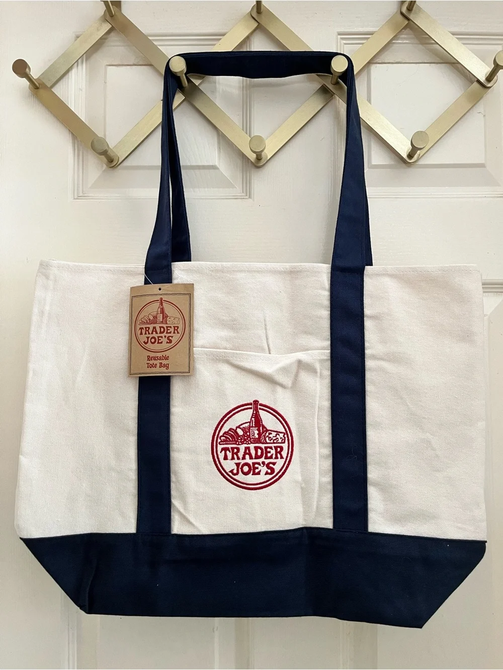 Navy & White/Cream Canvas Reusable Tote/Market Bag
